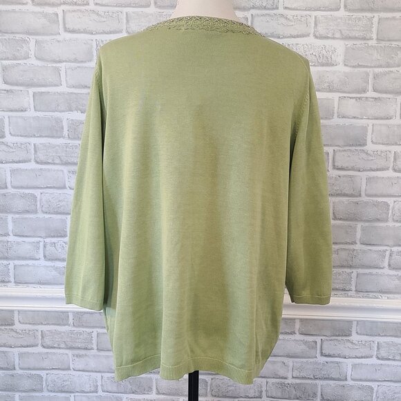 Vtg Karen Kane Silk Cotton Beaded Cardigan Sweater Green NEW Romantic Cottage 2X - Picture 4 of 7